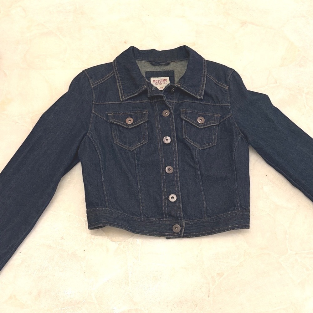 Mossimo Supply Co Womens Dark Wash Cropped Denim Trucker Jacket Blue Size Medium
